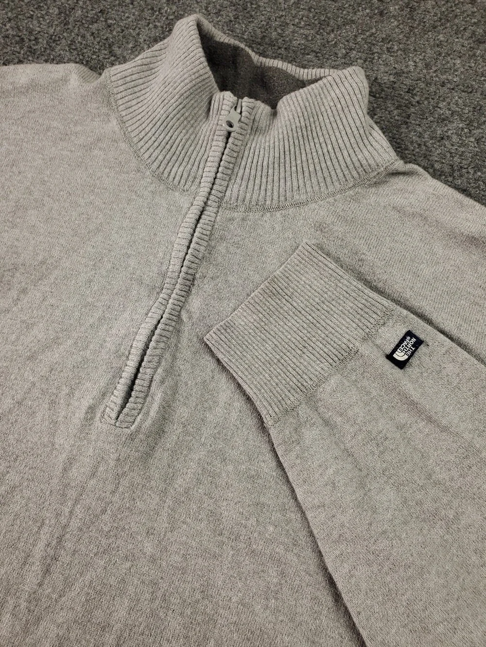 The North Face Wool Cotton Sweater Mens XL Quarter Zip Pullover Light Gray Knit